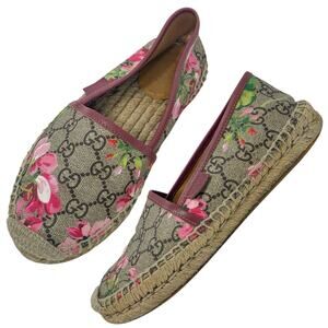 Gucci Bloom GG Supreme Monogram Canvas Pink Floral Print Espadrille Flats 34